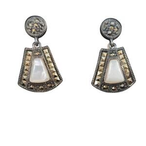 Marcasite & Mother of Pearl Dangle Earrings Thailand 925 A Sterling Silver NEW